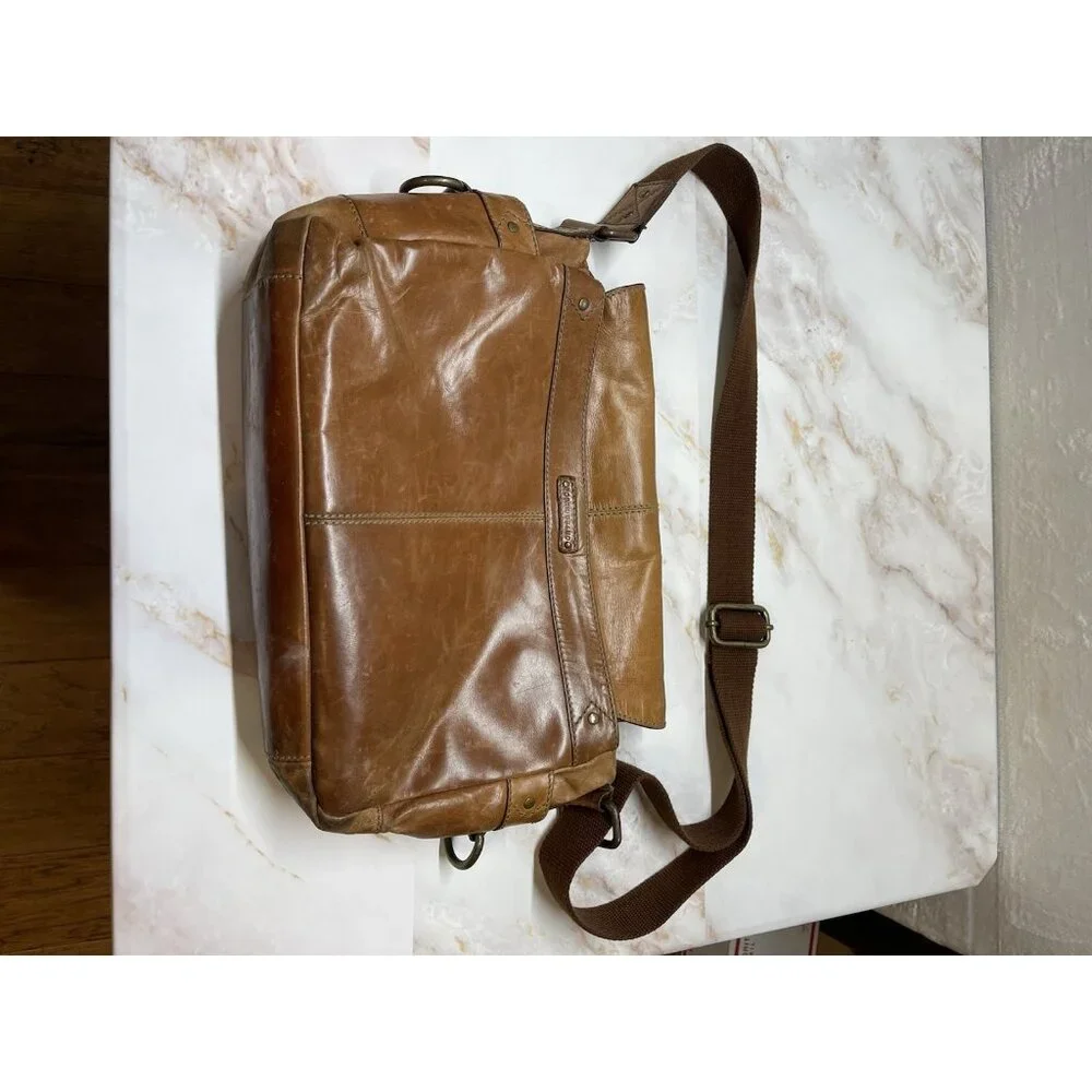 Fossil Brown Leather Magnetic Laptop Messenger Briefcase Bag Distressed